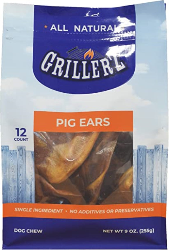 Grillerz AT 153 Natural Pig Ears, 12 ct. Dog Chews