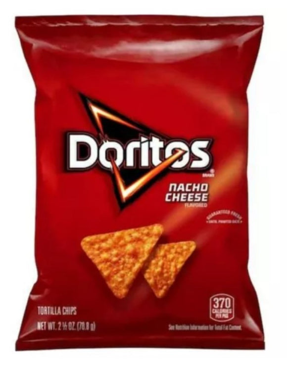 Doritos 122617 Tortilla Chips Nacho Cheese Flavored Snack 2.5 oz. Bag, Pack of 1