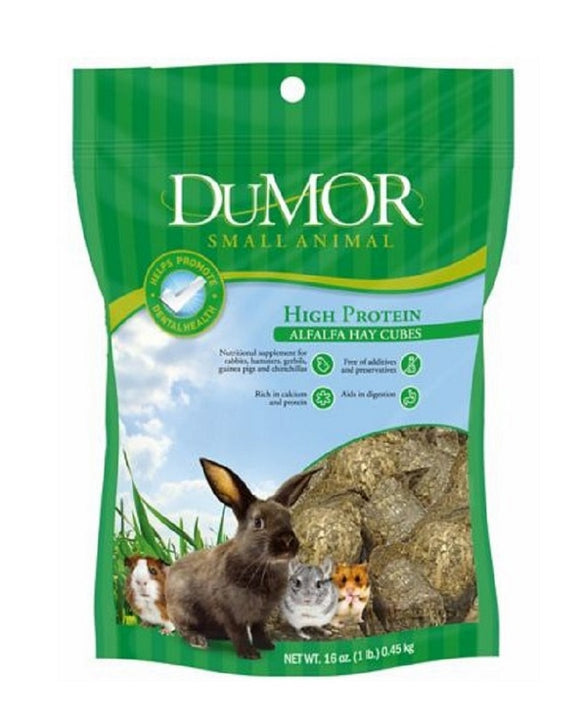 DuMOR 42930 Alfalfa Hay 16 Ounce Bag Cubes Adult Life Stage Small Pet Treats