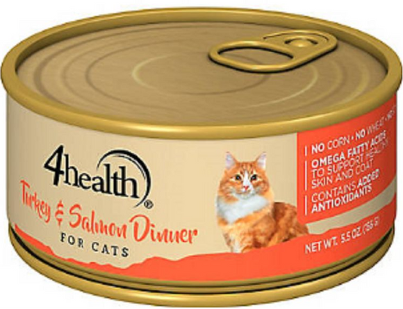 4health Wholesome Grains Adult Turkey & Salmon Recipe Wet Cat Food, 5.5oz. 1 Can
