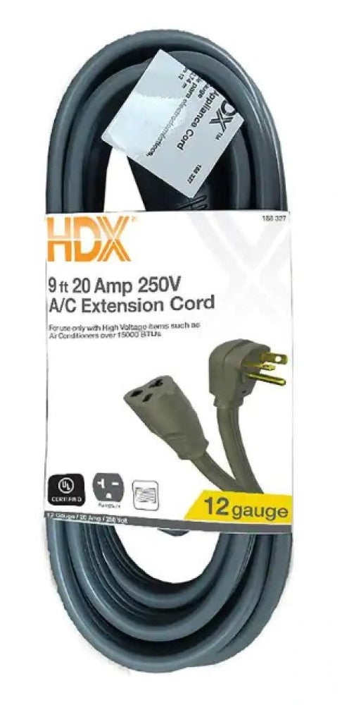 HDX HD#188-327 9 ft. 12/3 20 Amp 250-Volt Air Conditioner Extension Cord, Grey