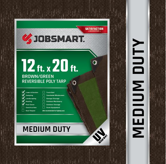 Jobsmart MDBG1220 12 ft. x 20 ft. Medium-Duty Reversible Poly Tarp, Brown/Green