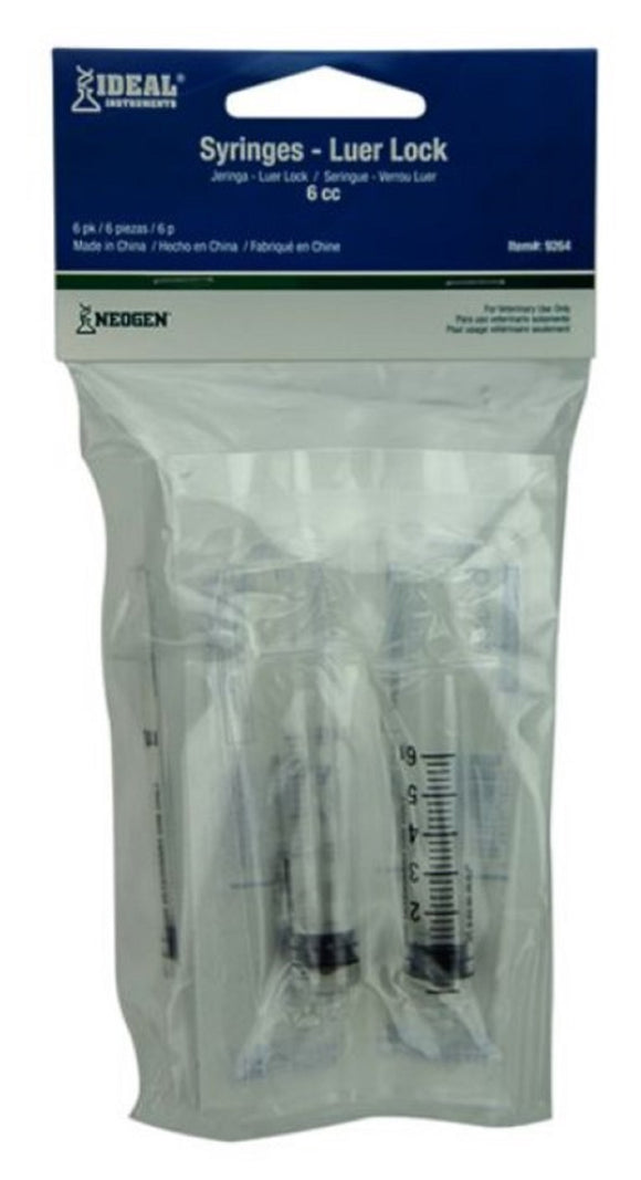 Producer's Pride 9264-19 Luer Lock Livestock Syringes, Capacity 6cc - Count of 6