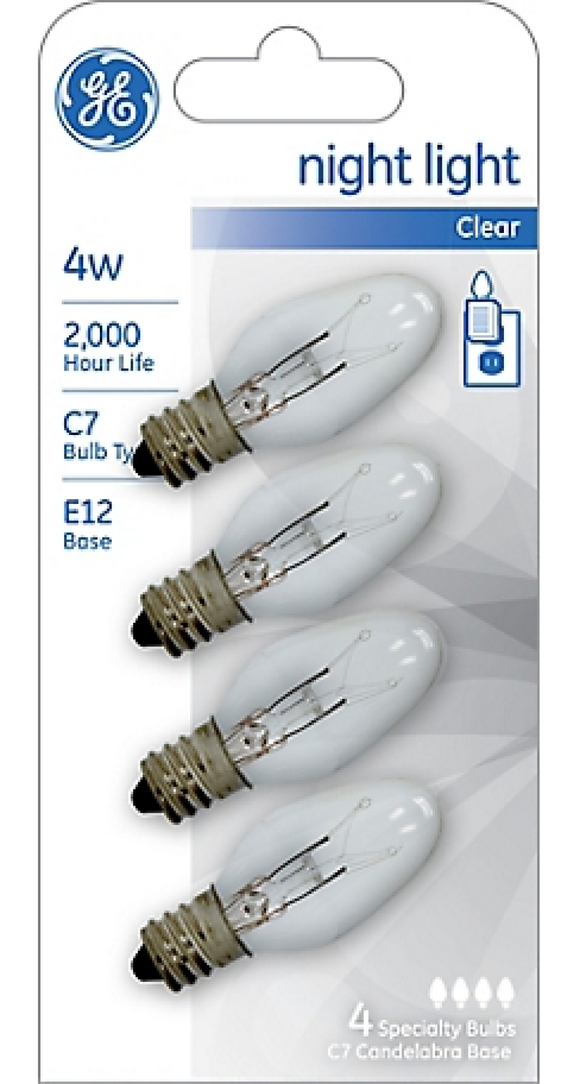 Savant 73257 GE Incandescent Night Light Replacement Bulbs 4 Watts (4 Pack)