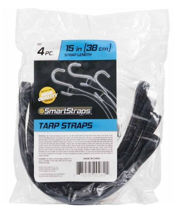 SmartStraps 282 15 in. Rubber Tarp Straps 4-Pack