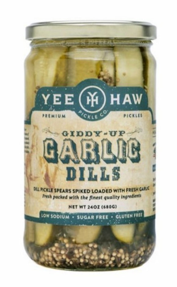 YeeHaw Pickle Company 402 Giddy Up Garlic Dills, Garlic Pickle Spears 24 oz., 1 Single Jar