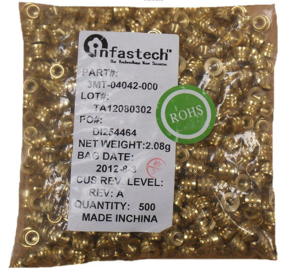 Lot of (500) Infastech 3MT-04042-000 Brass Threaded Inserts