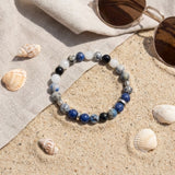 Blue Gray Speckled Stone Beaded Bracelet, Minimalist Stacking Gemstone Jewelry