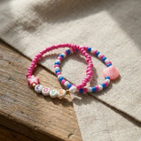 Handmade Love & Shell Beaded Friendship Bracelet Set (2 pcs) – Pink Star, Pastel Shell Charm & Letter Beads “LOVE,” Playful Jewelry Gift for Kids/Teens
