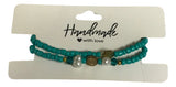 Handmade 2-Piece Turquoise Beaded Bracelet Set with Pearl Accents & Gold-Tone Flower Beads Gift