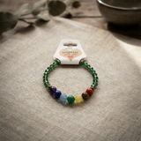 Green Crystal and 7 Chakra Gemstone Bracelet Natural Stone Beaded Handmade Stacking Jewelry Boho Style