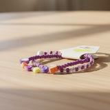 Handmade Purple White Beaded Bracelet Set, Heart & Flower Charms, Playful Boho Jewelry