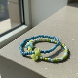 Kawaii Bunny and Butterfly Beaded Bracelet Set, Pastel Seed Bead Jewelry.
