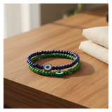 Handmade Indigo and Emerald Green Beaded Bracelets with Candy-like Charm, Teen Jewelry, Novelty Bracelet, Boho-chic