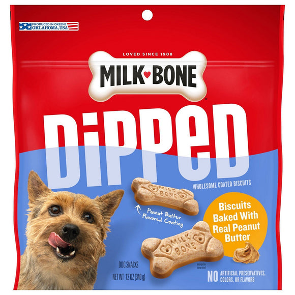 Milk-Bone Dipped 7910022418 Dog Coated Biscuits Baked with Peanut Butter - 12 oz