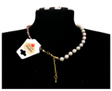 Handcrafted Classic White Pearl Beads Blend w/ Glass Crystal Beads, Metal-Plated Clasp w/ Extension Chain