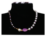Handcrafted Purple Leaf Pearl Necklace with Faceted Crystal Beads, Metal-Plated Clasp w/ Extension Chain