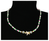 Handcrafted Summer Beach Beaded Necklace, Metal-Plated Clasp w/ Extension Chain