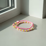 Pink Yellow Beaded Bracelet Set— Handmade Personalized Stretch Seed Beads Jewelry, Cute Best Friend Gift