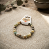 Natural Green Agate Beaded Bracelet - Multi-Color Smooth Round Crystal Beads Stretch Stackable Boho Jewelry