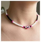 Handcrafted Petal Duality Beaded Necklace, Metal-Plated Clasp w/ Extension Chain