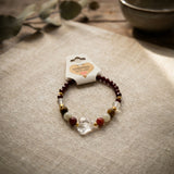 Handmade Gemstone Romantic Beaded Heart Bracelet Crystal Jewelry Red and Clear Boho Style Minimalist