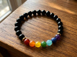 Black Onyx Healing Crystal 7 Chakra Rainbow Handmade Bracelet Artisan Jewelry Spiritual Yoga Gift Minimalist Boho Style