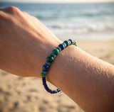 Handmade Beaded Bracelet – Blue & Green Beads with Matching Disc Spacers