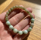 Handmade Greenish-Gray Jade-Style Beaded Bracelet with Brown & Cream Disc Spacers – Boho Jewelry Gift