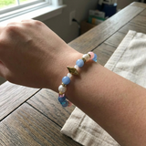 Pastel Ocean Beaded Bracelet, Gold Seashell Charm, Beach Jewelry