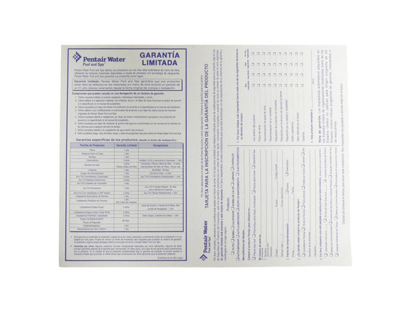 Pentair Water Pool and Spa Product Garantie Registration Card FR France