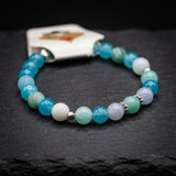 Aqua Agate Beaded Bracelet, Blue Green Gemstone Handmade Stretch Crystal Jewelry, Minimalist Boho Natural Stone, Gift for Her