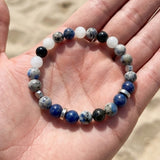 Blue Gray Speckled Stone Beaded Bracelet, Minimalist Stacking Gemstone Jewelry