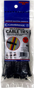 Cambridge CT4-18C0W-R 4" Lightweight Duty Zip Cable Ties 100 Pieces, UVB, 18 lb.