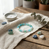 Aqua Agate Beaded Bracelet, Blue Green Gemstone Handmade Stretch Crystal Jewelry, Minimalist Boho Natural Stone, Gift for Her