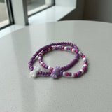 Purple & Pink Beaded Bracelet Set, Cute Bear and Heart Charm Jewelry, Coquette Aesthetic Seed Bead Bracelets, Handmade Birthday Gift for Her.