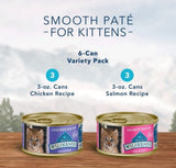 Blue Buffalo 801548 Kitten Chicken and Salmon Pate Cat Food 3 oz. Can, Pack of 6