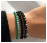 Handmade Black, Dark Grey, Mint Green Beaded Bracelet, Midnight Ocean Stack