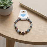 Handmade Women's Blue Brown White Beaded Stretch Bracelet Star Charm Stretch Jewelry One Size Fits All