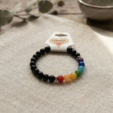Handmade Rainbow Chakra and Black Onyx Healing Crystal Bracelet Beaded Protection Jewelry Natural Stone Artisan Spiritual Wellness Gift