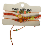 Orange Yellow Mint Bracelet Stack, Handmade Beaded Friendship Bracelets, Lemon Lime, Butterfly & Crown Charm Jewelry
