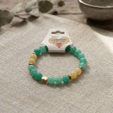 Teal Green Gemstone Beaded Bracelet, Natural Stone Stretch Bracelet with Gold Heart Charm, Minimalist Boho Stackable, Gift for Her
