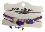 Purple Charm Bracelet Set, Flower Heart Crown Bracelet, Coquette Friendship Jewelry Gift for Her