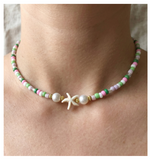 Handcrafted Summer Beach Beaded Necklace, Metal-Plated Clasp w/ Extension Chain