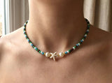 Sirenka Handmade - Starfish Beaded Necklace, Earth Tone Seed Bead Choker, Coastal Boho Jewelry with Faux Pearls