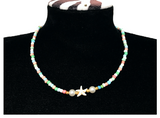 Handcrafted Seaside Starfish Beaded Necklace, Metal-Plated Clasp w/ Extension Chain