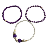 Handmade Purple White Gold Beaded Bracelet Set, Starfish Charm, Boho Ocean Jewelry