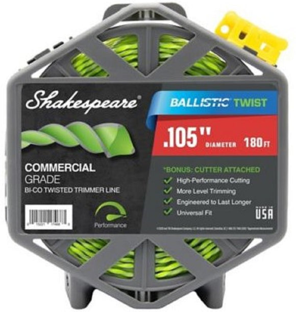 Shakespeare 17468 Ballistic Twist Trimmer Line 0.105 Inch x 180ft Nylon Green