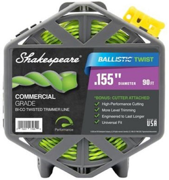 Shakespeare 17469 Ballistic Twist Trimmer Line 0.155 Inch x 90ft Nylon Green