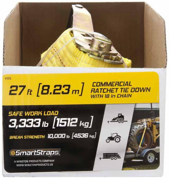 SmartStraps 2 in. x 27 ft. Yellow Ratchet with 18 in. Chain, 3,333 lb.